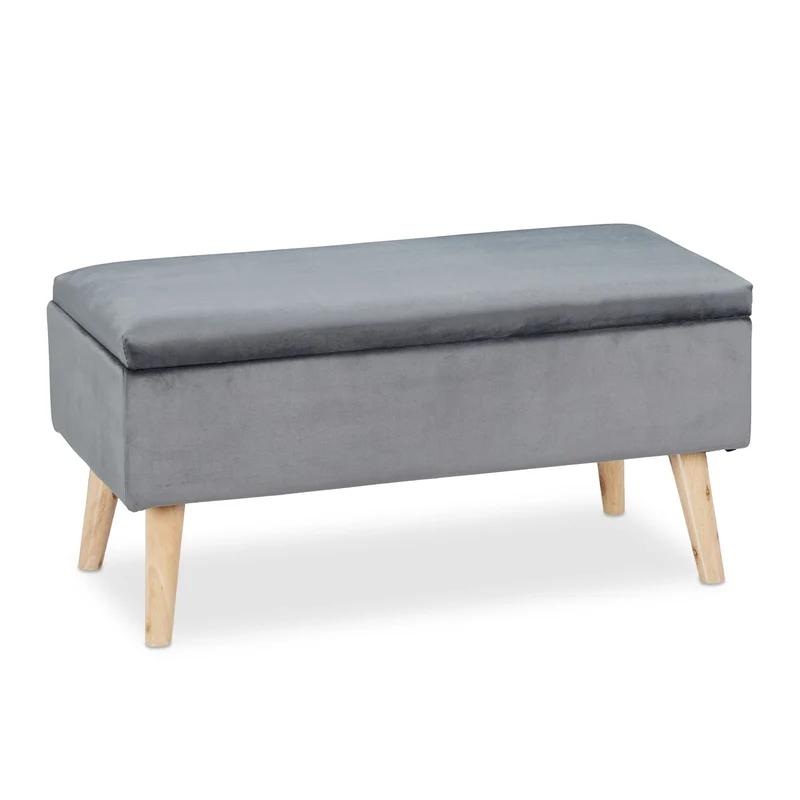 Banc de rangement élégant avec couvercle rabattable 41 x 80 x 40 cm assise confortable style moderne en velours gris 13_0009670