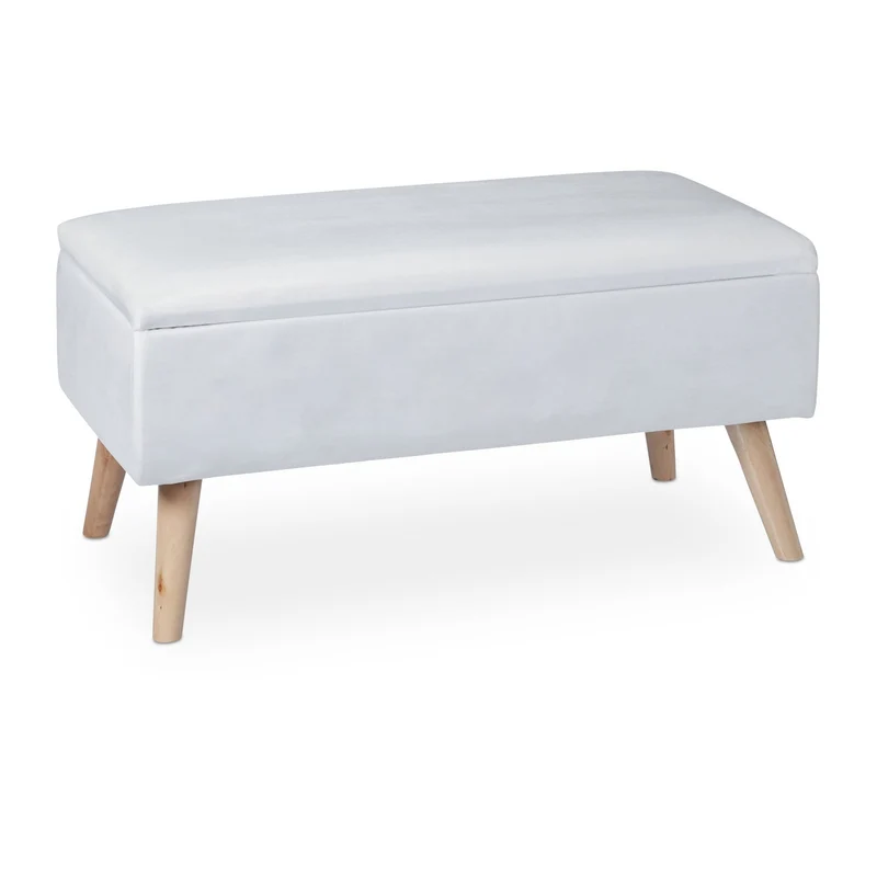 Banc de rangement élégant avec couvercle rabattable 41 x 80 x 40 cm assise confortable style moderne en velours gris 13_0009673