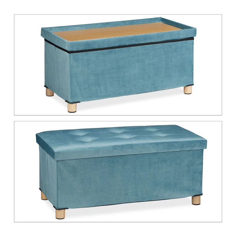 Banquette de rangement en velours matelassée 34 x 76 x 38 cm espace de stockage polyvalent style moderne en velours gris 13_0010921