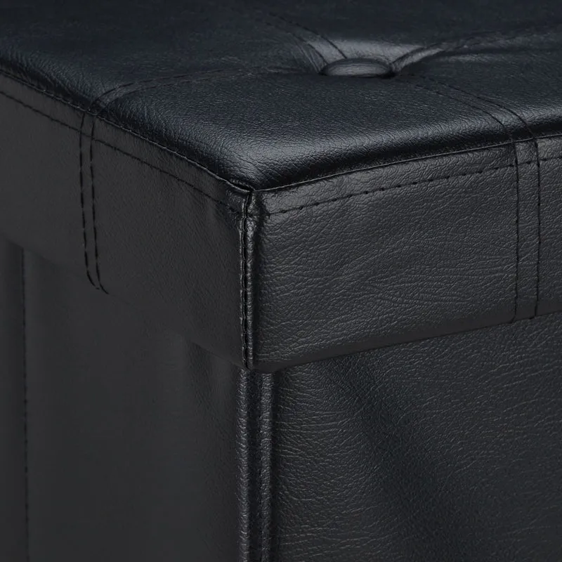Pouf de rangement pliable pratique salon 38 x 37 x 37 cm assise confortable en similicuir noir 13_0010124