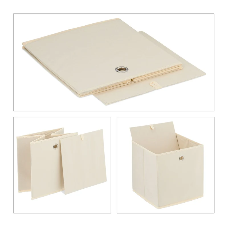 Lot de 4 boîtes de rangement carrées pratiques pour chambre salle de bain 30 x 30 x 30 cm en tissu beige 13_0013903