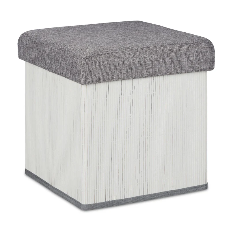Lot de 2 tabourets de rangement pliants confortables 38 x 38 x 38 cm style moderne ambiance cosy en bambou blanc 13_0012148