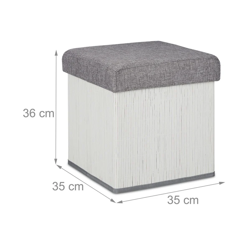 Lot de 2 tabourets de rangement pliants confortables 38 x 38 x 38 cm style moderne ambiance cosy en bambou blanc 13_0012148