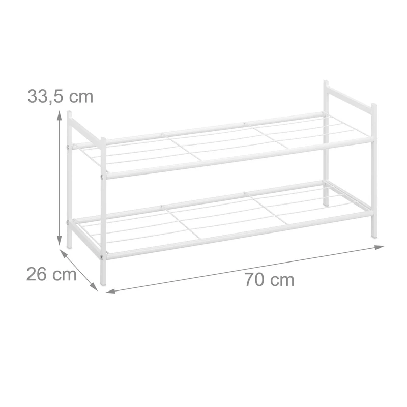 Lot de 2 étagères à chaussures empilables modernes salon dressing 70 x 26 x 33,5 cm en métal blanc 13_0010991