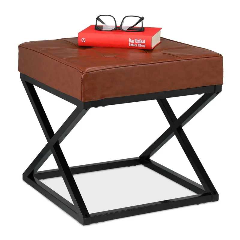 Tabouret multi-usage compact élégant 40 x 40 x 45 cm en similicuir marron 13_0011072