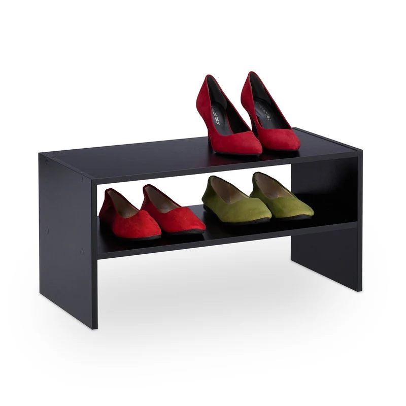 Etagère à chaussures empilable pratique 2 niveaux 60 x 30 x 30 cm en métal noir 13_0013877