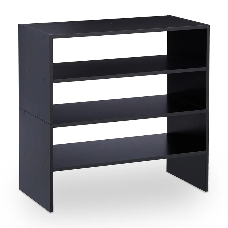 Etagère à chaussures empilable pratique 2 niveaux 60 x 30 x 30 cm en métal noir 13_0013877