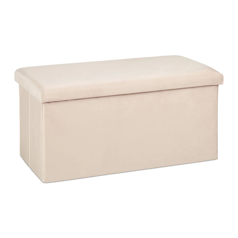 Banquette pliable avec coffre de rangement 77 x 39 x 38 cm assise confortable style contemporain en velours beige 13_0011177