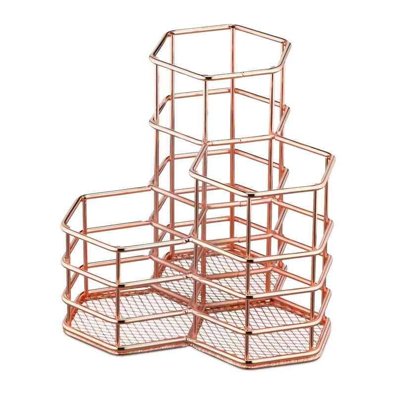 Organiseur de pinceaux maquillage 12,5 x 12 x 12,5 cm design moderne compact salle de bain en métal noir 13_0012880