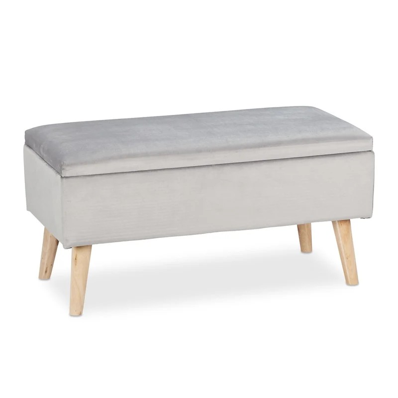 Banc de rangement élégant avec couvercle rabattable 41 x 80 x 40 cm assise confortable style moderne en velours gris 13_0009671