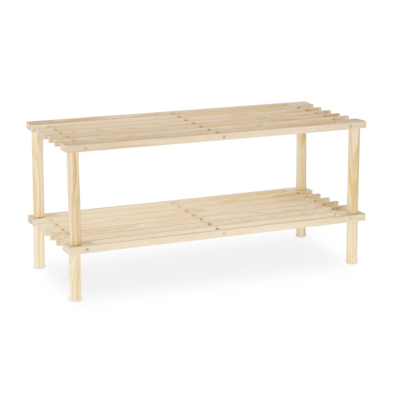 Étagère à chaussures ouverte étroite 93 x 30 x 60 cm pour 4 paires pratique style naturel en bois clair 13_0010781