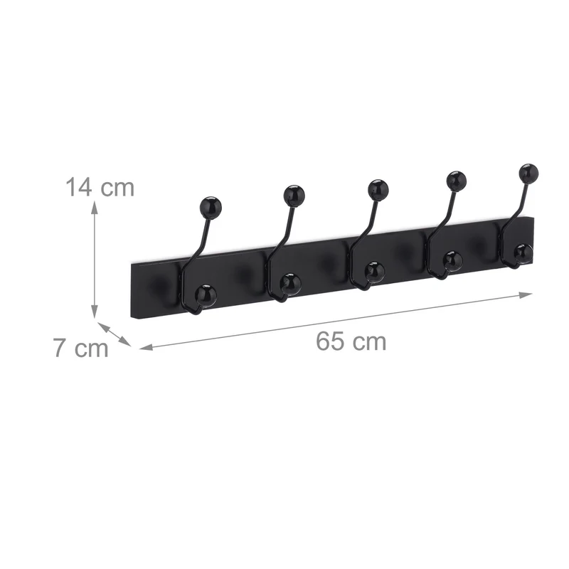 Portemanteau mural moderne rangement entrée 5 crochets 90 x 30 x 10 cm en métal noir 13_0012695