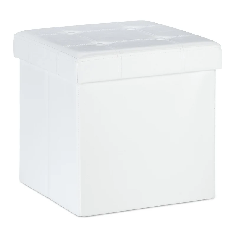 Pouf de rangement pliable pratique salon 38 x 37 x 37 cm assise confortable en similicuir noir 13_0010125