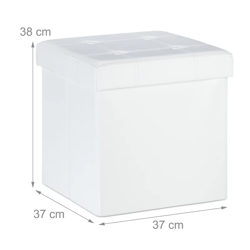 Pouf de rangement pliable pratique salon 38 x 37 x 37 cm assise confortable en similicuir noir 13_0010125