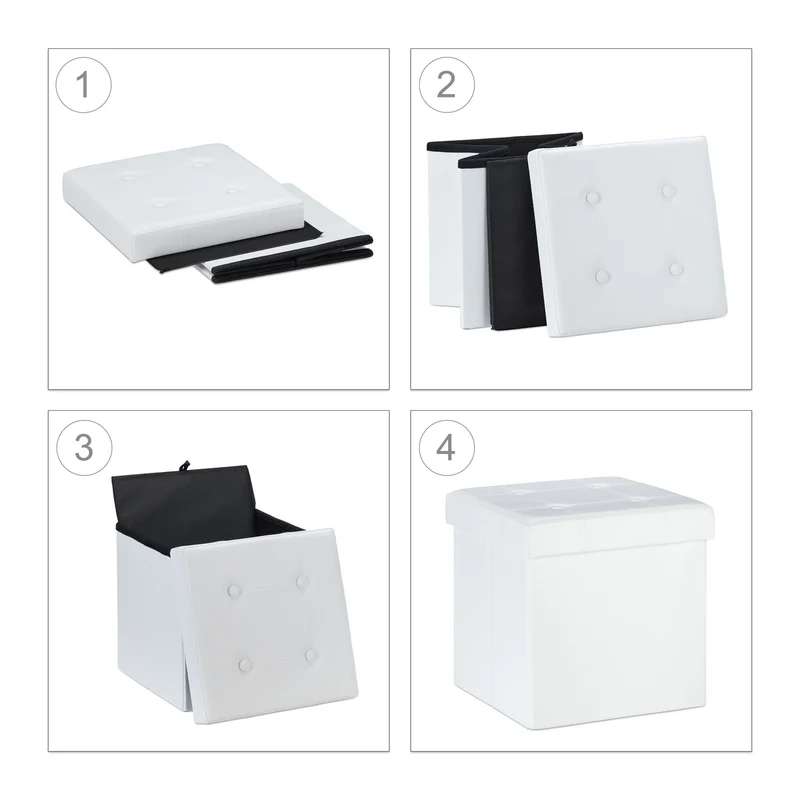 Pouf de rangement pliable pratique salon 38 x 37 x 37 cm assise confortable en similicuir noir 13_0010125