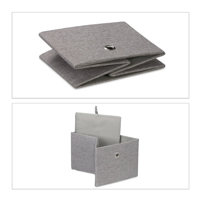 Lot de 2 boîtes de rangement décoratives en tissu pliables 16 x 20,5 x 25 cm en lin gris 13_0013758