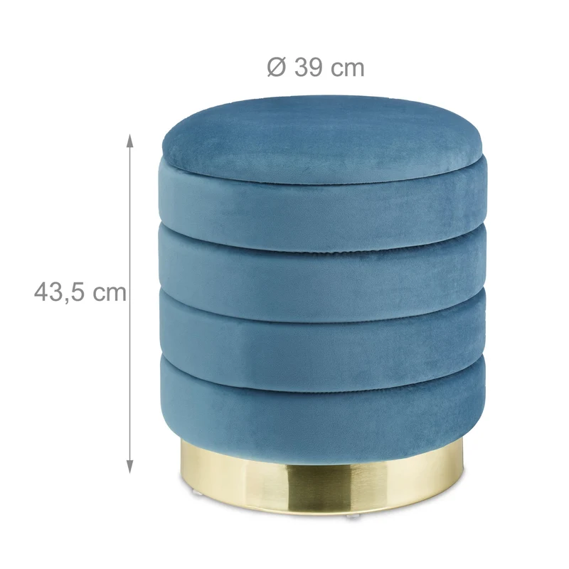 Pouf coiffeuse rangement chic 40 x 40 x 45 cm en velours bleu pétrole 13_0010873