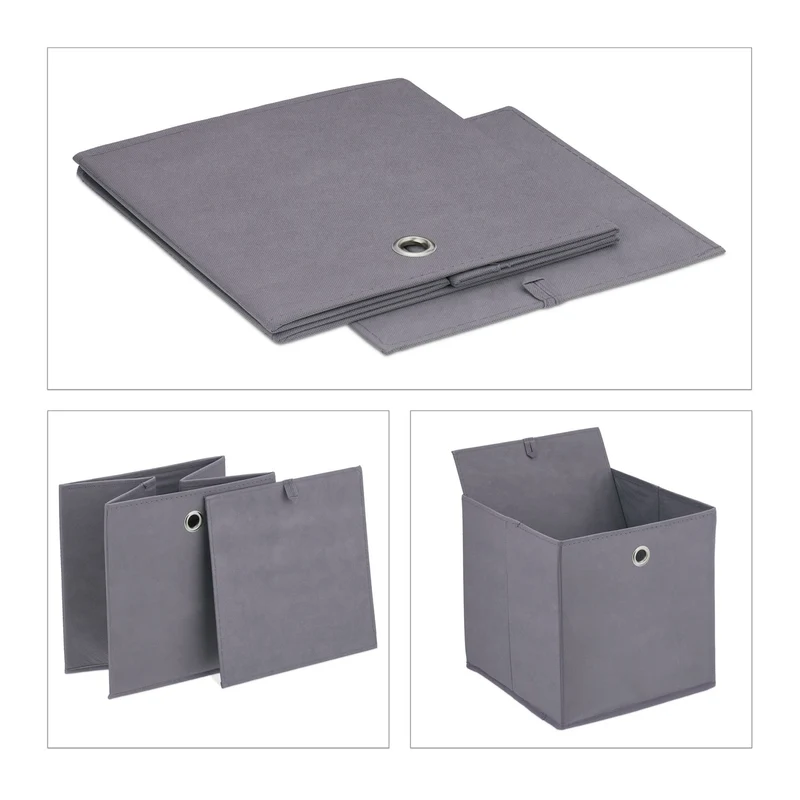 Lot de 4 boîtes de rangement pliables carrées 30 x 30 x 30 cm pratiques chambre salon en tissu gris 13_0013906