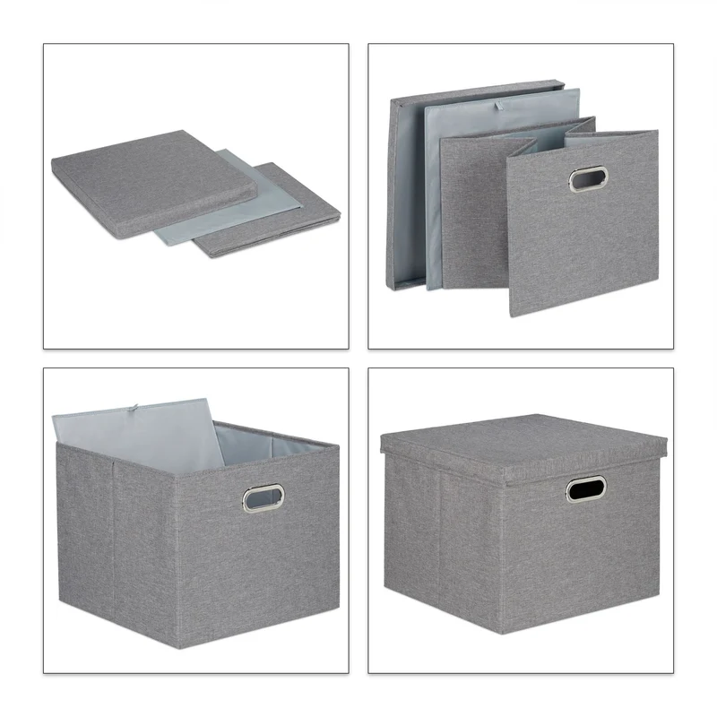 Lot de 2 boîtes de rangement pliantes modernes pratique 34 x 43 x 43 cm en polyester gris 13_0009791