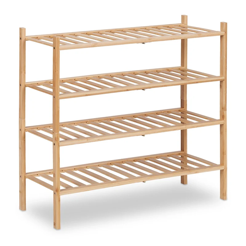 Étagère à chaussures empilable pratique 70 x 30 x 60 cm design ouvert moderne en bambou nature 13_0013875