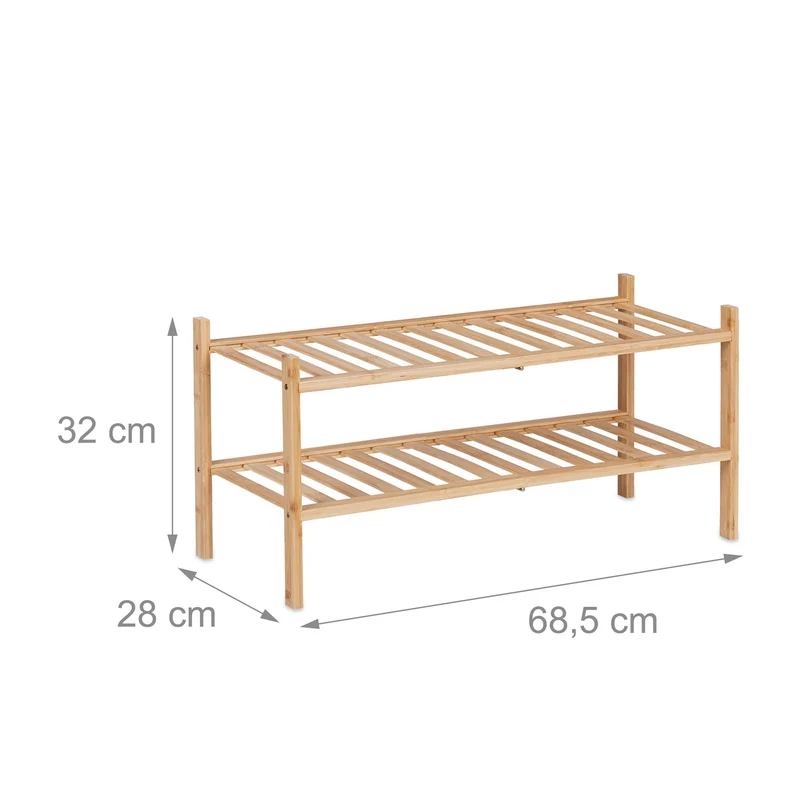 Étagère à chaussures empilable pratique 70 x 30 x 60 cm design ouvert moderne en bambou nature 13_0013875