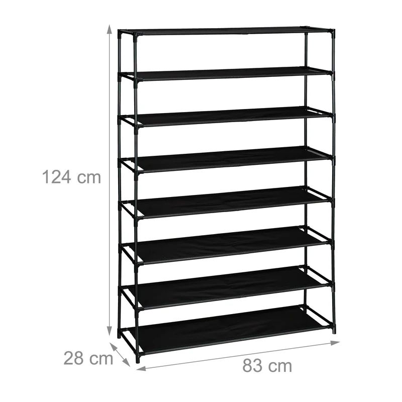 Étagère à chaussures ouverte design pratique entrée 158 x 83 x 28 cm accès facile en acier noir 13_0015409
