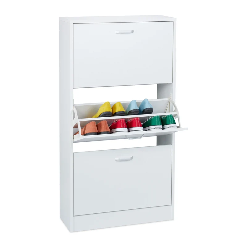 Meuble à chaussures slim rangement organisé couloir 113 x 60 x 24 cm en panneau de particules blanc 13_0016575