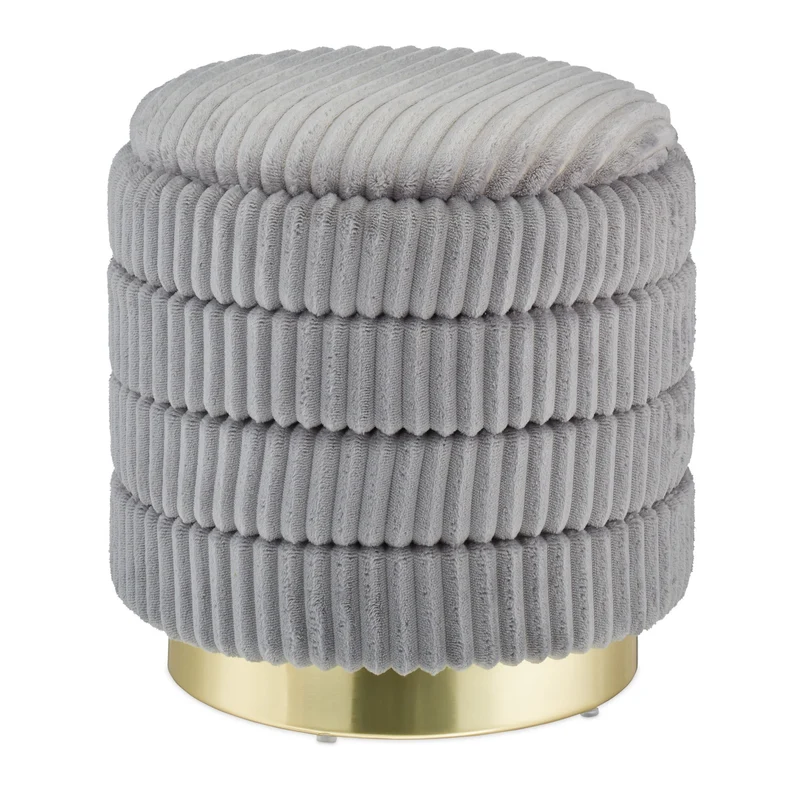 Pouf coiffeuse rond avec rangement 40 x 40 x 40 cm en velours gris 13_0010870