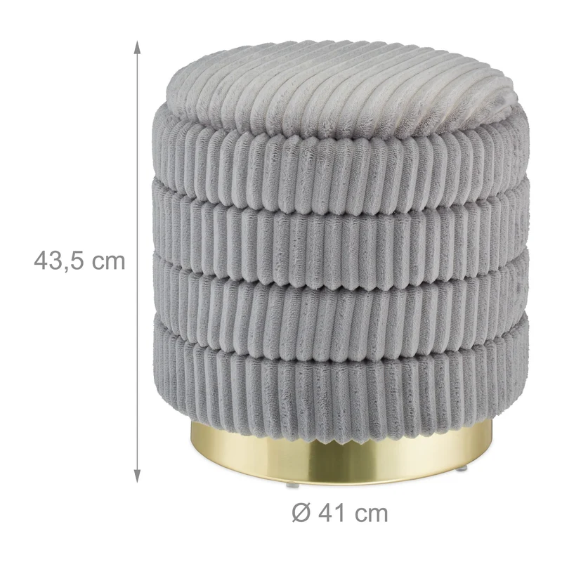 Pouf coiffeuse rond avec rangement 40 x 40 x 40 cm en velours gris 13_0010870