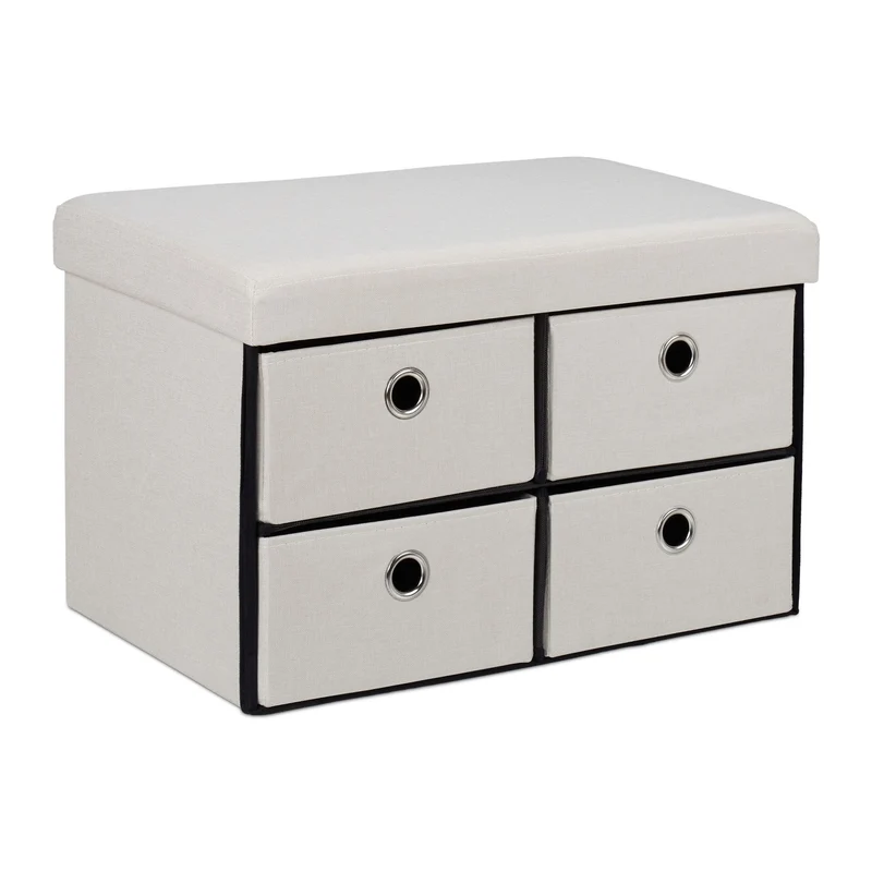 Banquette pliable multifonction avec 4 tiroirs rangement efficace 100 x 40 x 45 cm en tissu crème 13_0011160