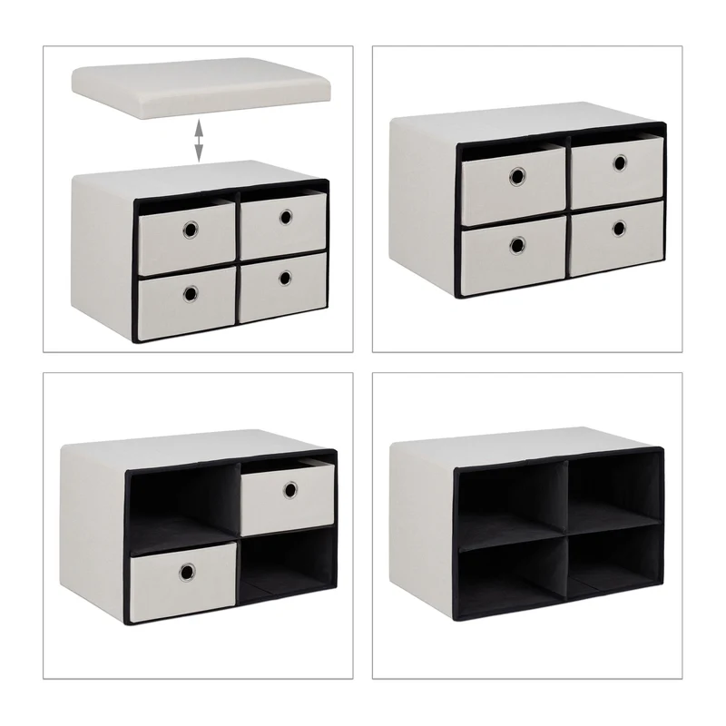 Banquette pliable multifonction avec 4 tiroirs rangement efficace 100 x 40 x 45 cm en tissu crème 13_0011160