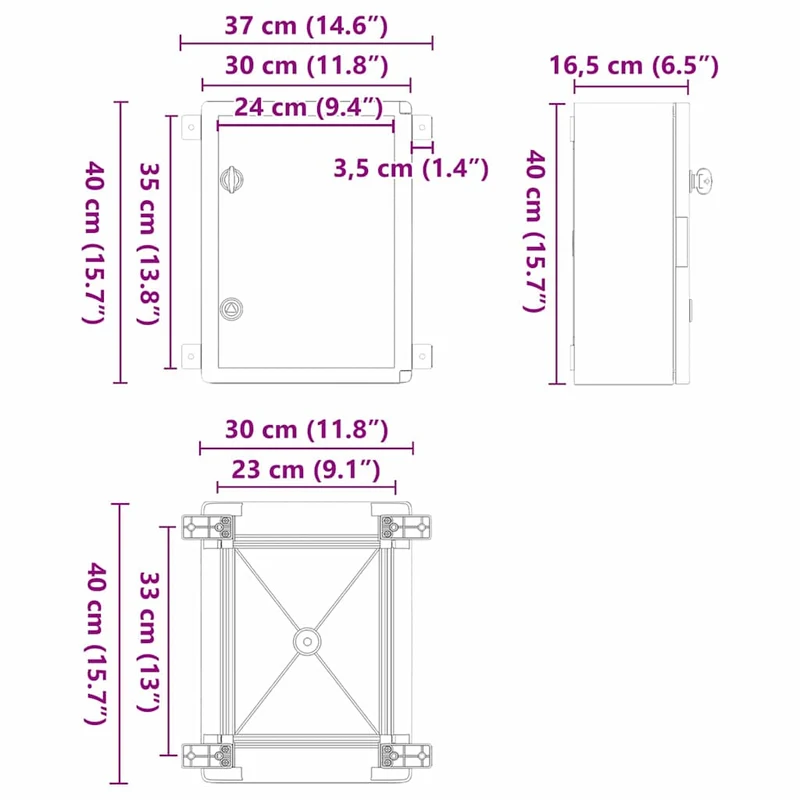 Armoire de contrôle moderne polyvalente rangement 30 x 16,5 x 40 cm en plastique gris 02_0058211