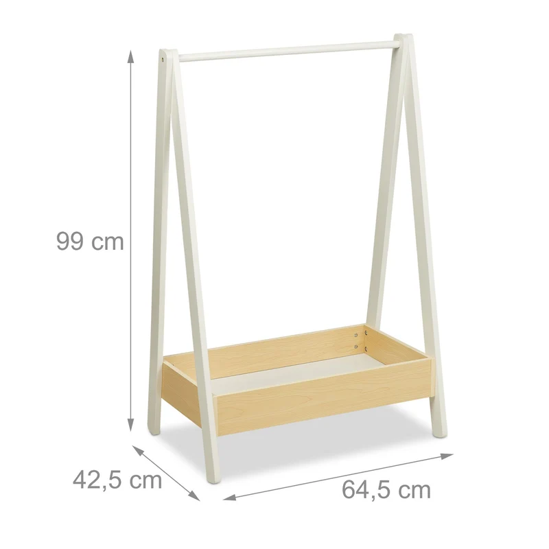 Portemanteau pour enfants hauteur ajustable design simple rangement vêtements 120 x 50 x 30 cm en bois blanc 13_0013611