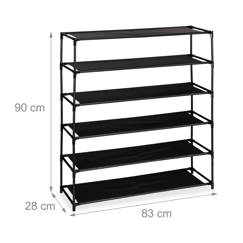 Étagère à chaussures ouverte design pratique entrée 158 x 83 x 28 cm accès facile en acier noir 13_0015411