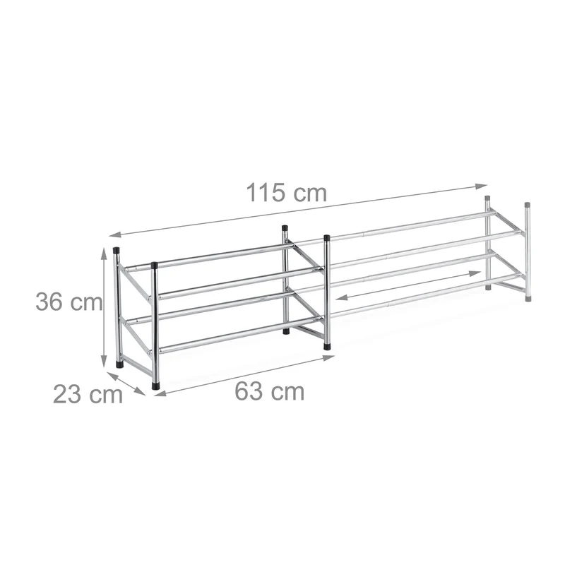 Étagère à chaussures télescopique extensible pour entrée dressing 90 x 20 x 30 cm modernité et faible encombrement en métal gris 13_0010826