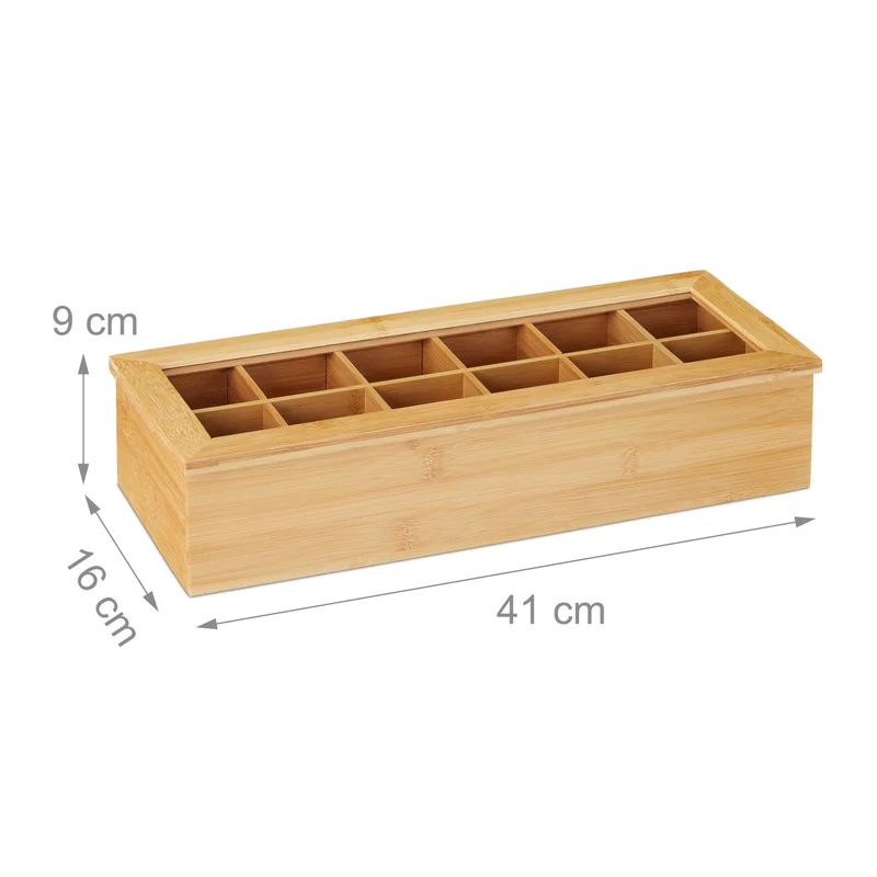 Boîte de rangement thé 12 compartiments pratique design épuré 30 x 20 x 10 cm en bambou naturel 13_0009017