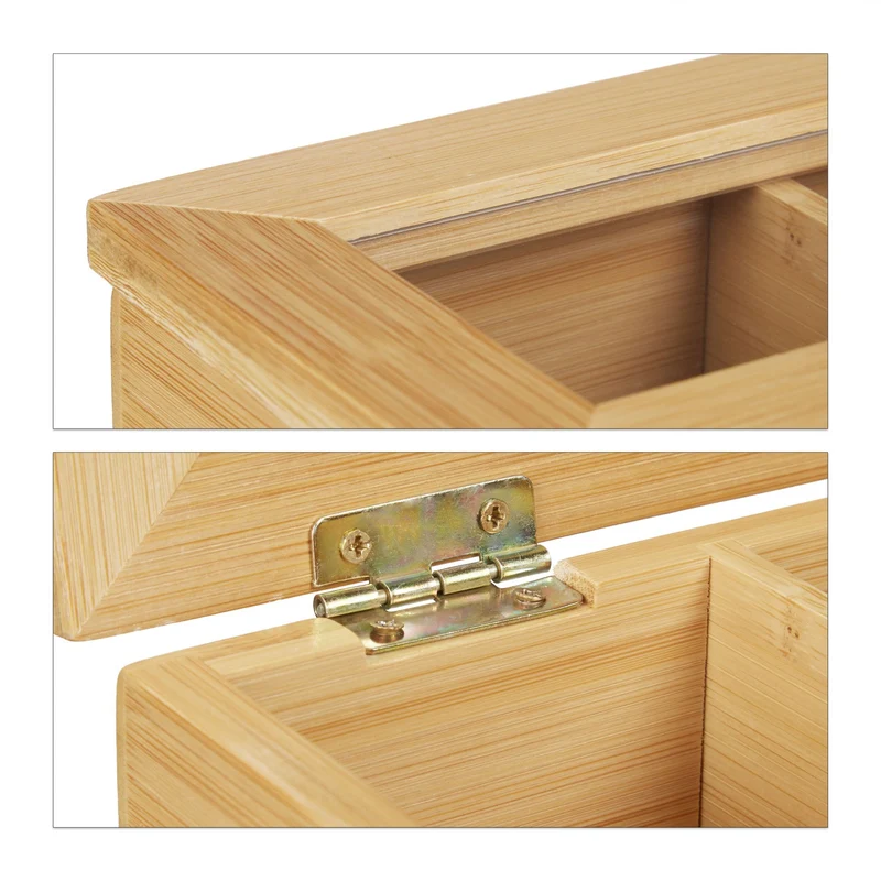 Boîte de rangement thé 12 compartiments pratique design épuré 30 x 20 x 10 cm en bambou naturel 13_0009017