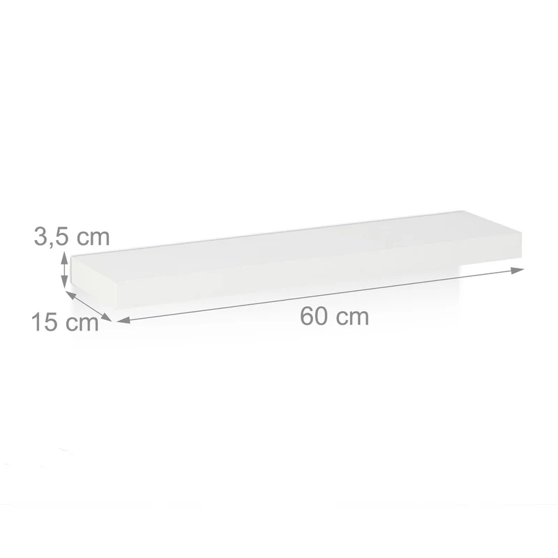 Lot de 3 étagères murales blanches spacieuses modernes pour salon chambre rangement déco en MDF blanc 13_0012737