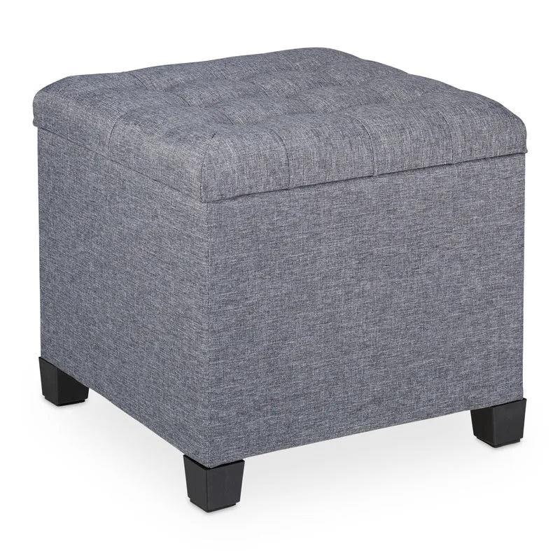 Tabouret de rangement design contemporain salon 40 x 40 x 40 cm assise confortable en tissu gris 13_0010871