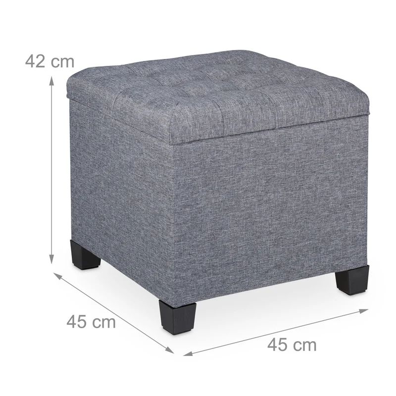Tabouret de rangement design contemporain salon 40 x 40 x 40 cm assise confortable en tissu gris 13_0010871