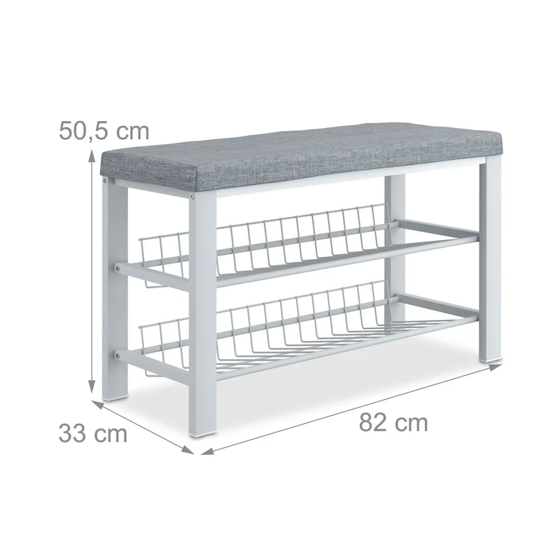 Banc à chaussures avec rangement 90 x 40 x 30 cm assise confortable design contemporain en métal gris 13_0015958