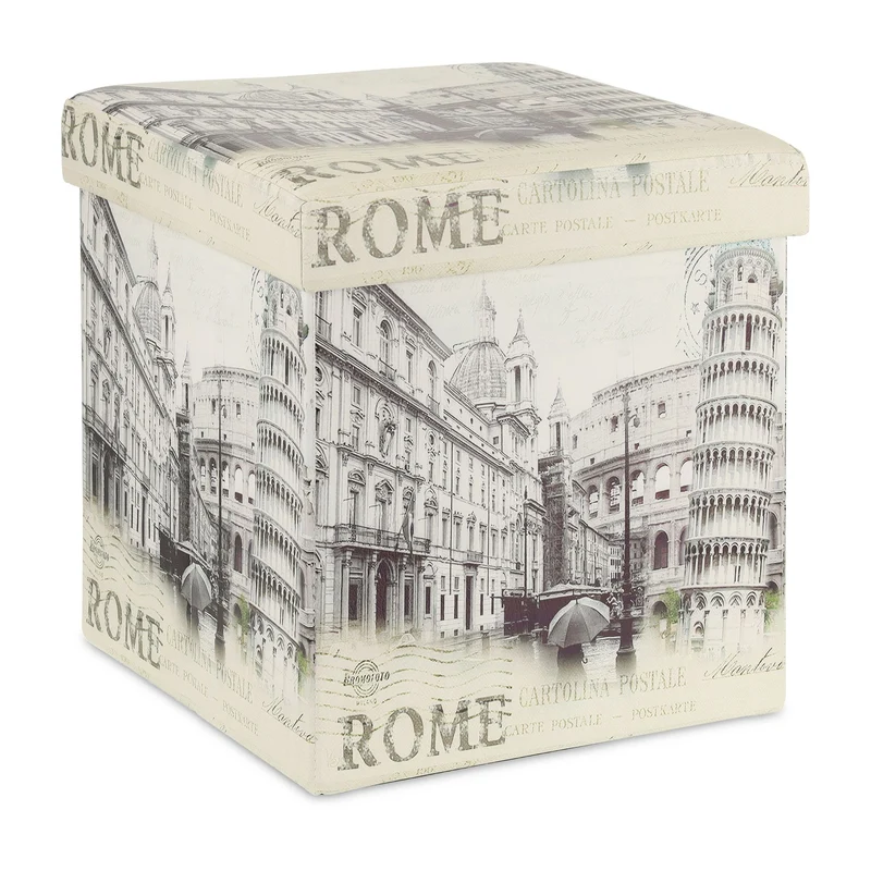 Tabouret de rangement vintage pliable décoratif salon 45 x 45 x 45 cm en tissu crème 13_0011057