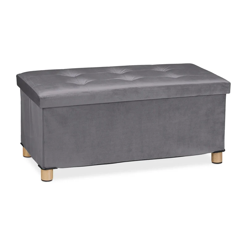 Banquette de rangement moderne pliable pour salon couloir 34 x 76 x 38 cm en velours gris 13_0010923