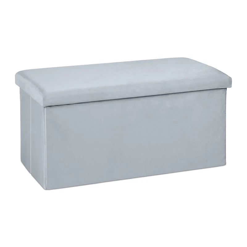 Banquette pliable avec coffre de rangement confortable 38 x 77 x 39 cm en velours gris 13_0011179