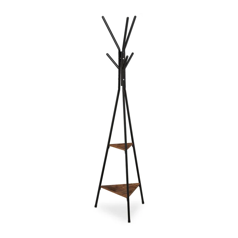 Support garde robe trépied décoratif 6 crochets stable entrée bureau 150 x 40 x 40 cm en métal noir 13_0010143