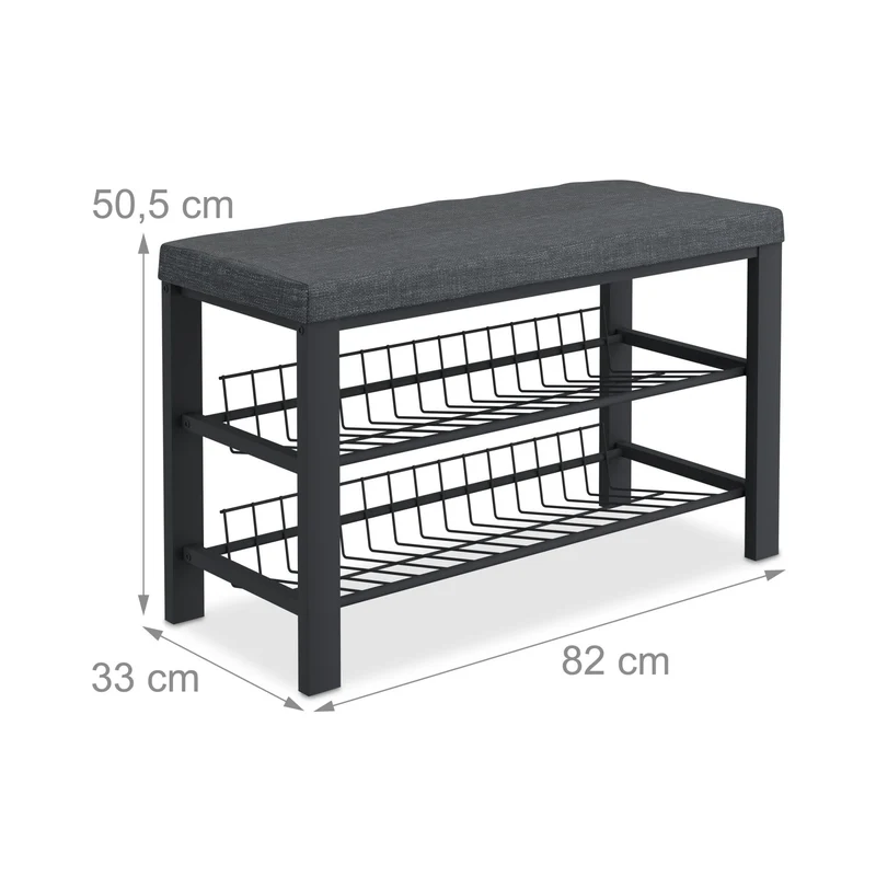 Banc à chaussures avec assise et rangement 90 x 40 x 45 cm design moderne couloir en métal noir 13_0015970