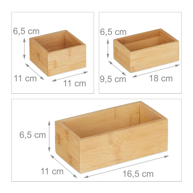 Lot de 5 boîtes de rangement pratiques pour bureau cuisine salle de bain 20 x 15 x 10 cm en bambou naturel 13_0010322