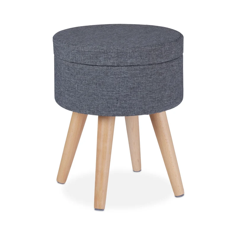 Pouf coiffeuse rond 2 en 1 fonction table rangement 40 x 40 x 45 cm en tissu gris 13_0010889