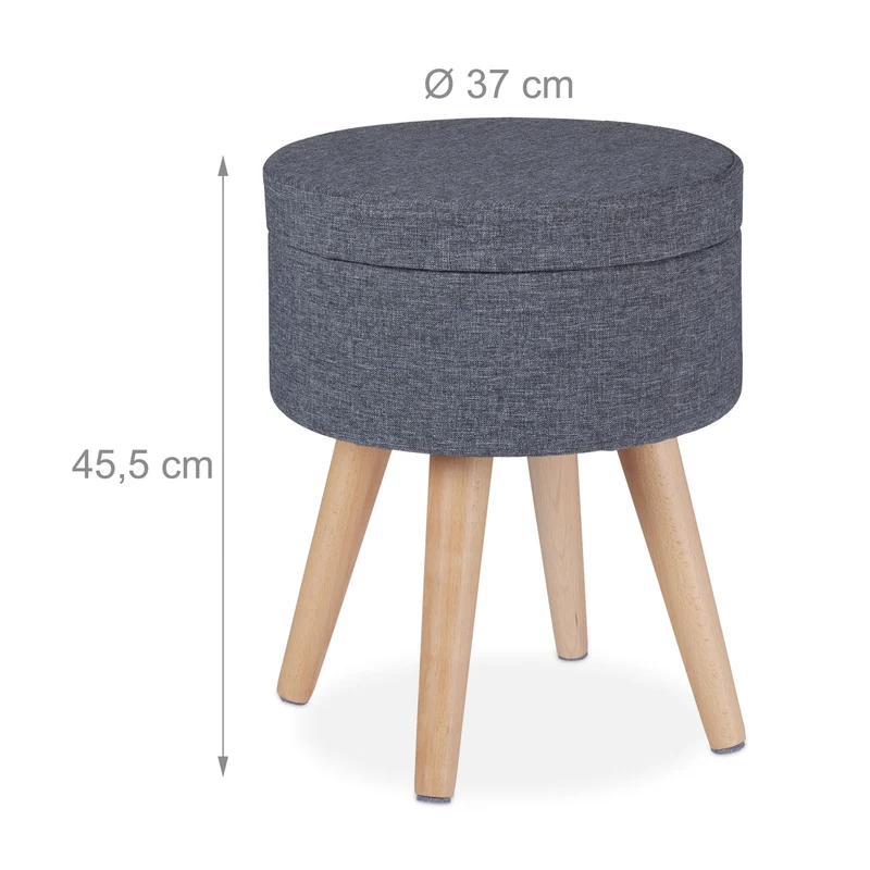 Pouf coiffeuse rond 2 en 1 fonction table rangement 40 x 40 x 45 cm en tissu gris 13_0010889