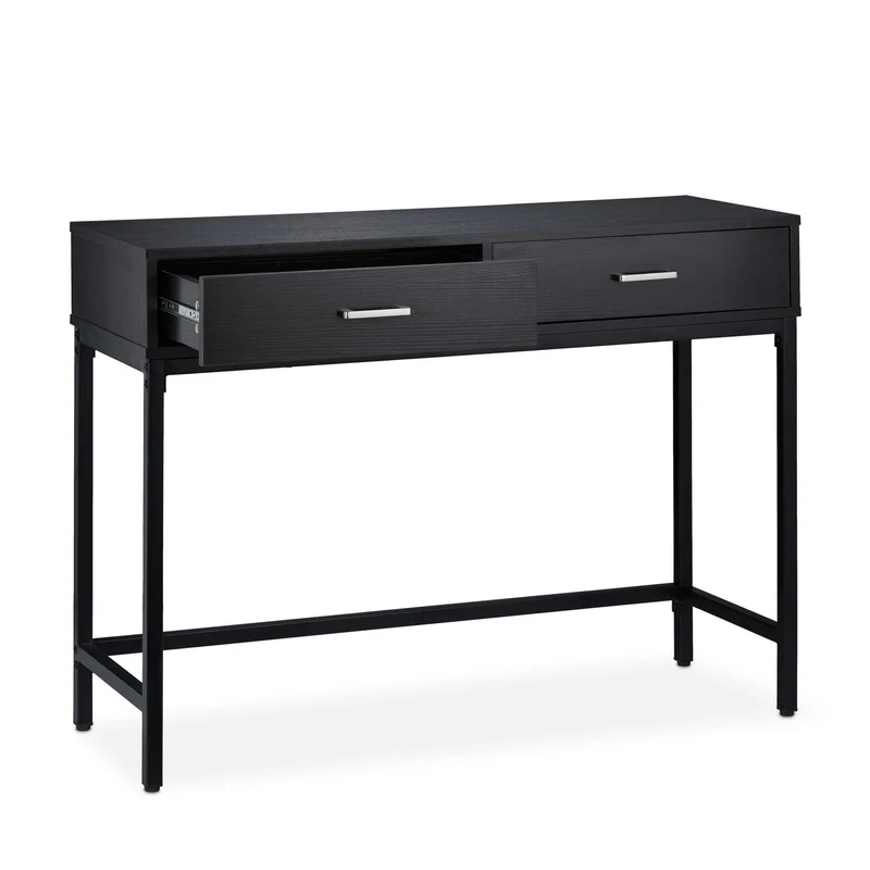 Table console moderne étroite 100 x 30 x 75 cm avec 2 tiroirs design pratique en bois noir 13_0010241